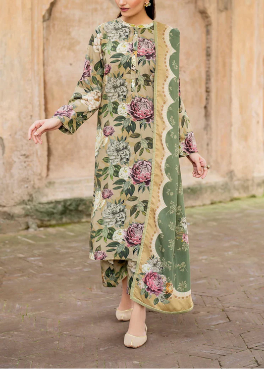Grace W589-Printed 3pc karandi Dress With Printed karandi Shawl.