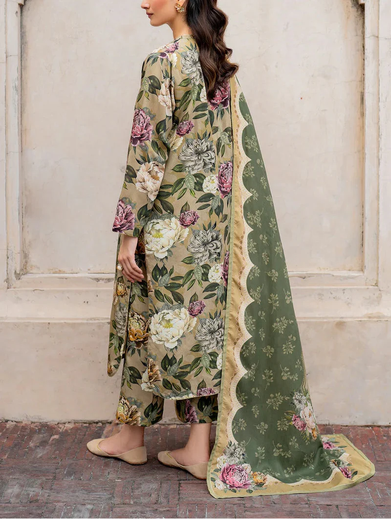 Grace W589-Printed 3pc karandi Dress With Printed karandi Shawl.