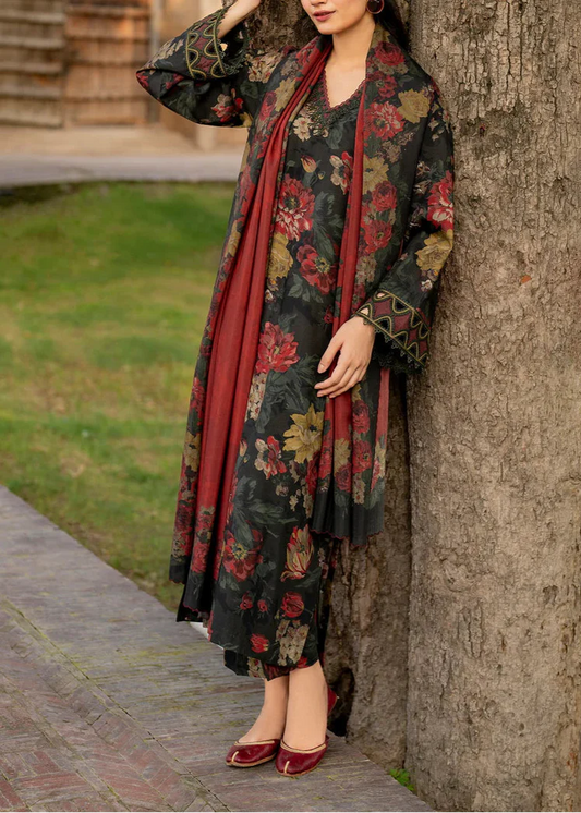 Grace W591-Printed 3pc karandi Dress With Printed karandi Shawl.