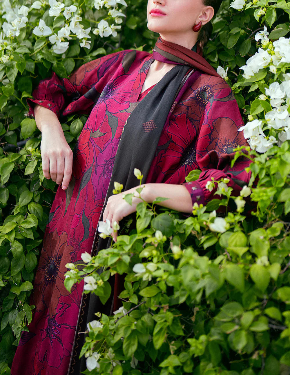 Grace W602-Printed 3pc karandi Dress With Printed karandi Shawl.