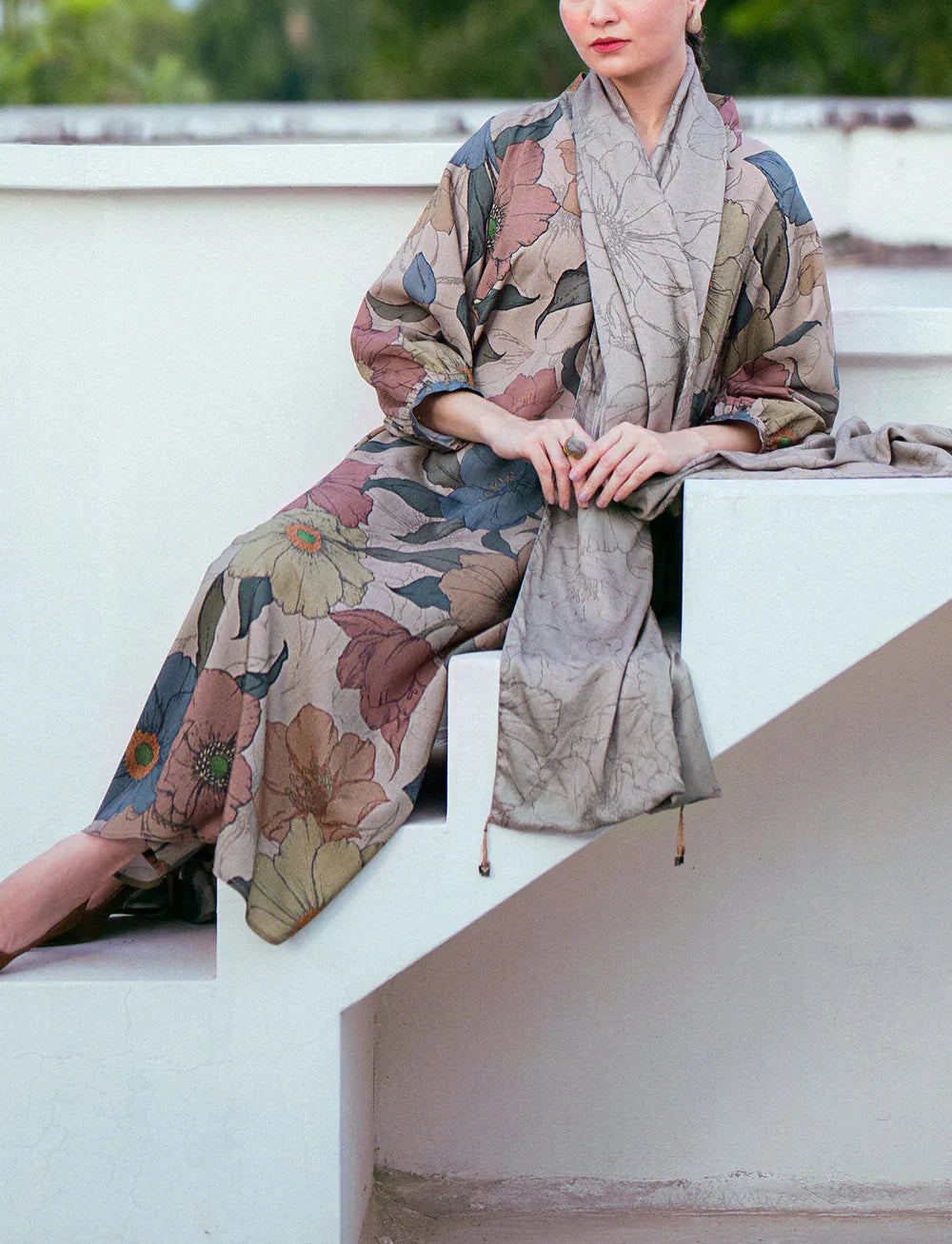 Grace W603-Printed 3pc karandi Dress With Printed karandi Shawl.