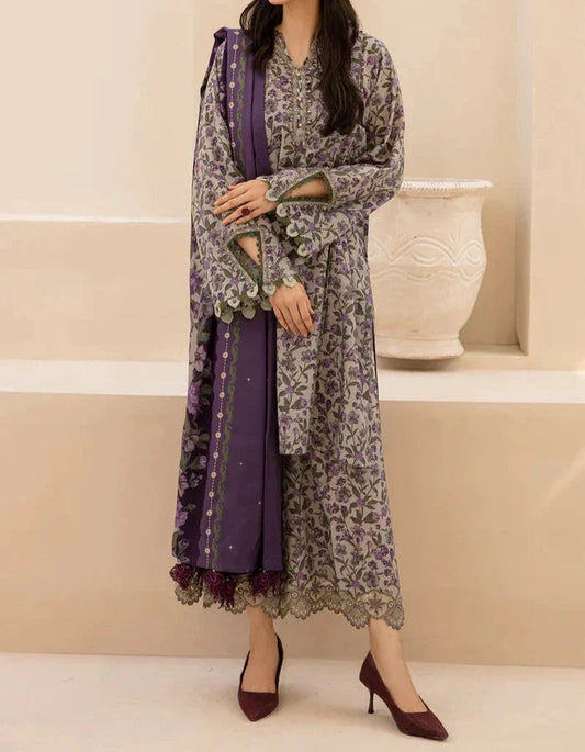 Grace W468-Printed 3pc karandi Dress With Printed karandi Shawl.