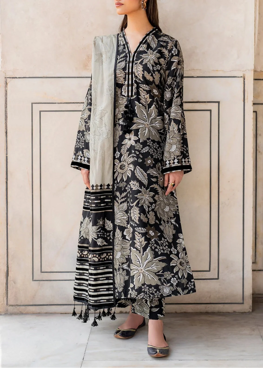 Grace W582-Printed 3pc karandi Dress With Printed karandi Shawl.
