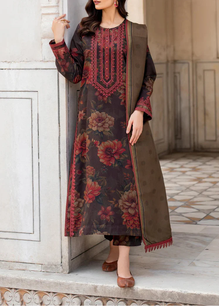 Grace W578-Printed 3pc karandi Dress With Printed karandi Shawl.