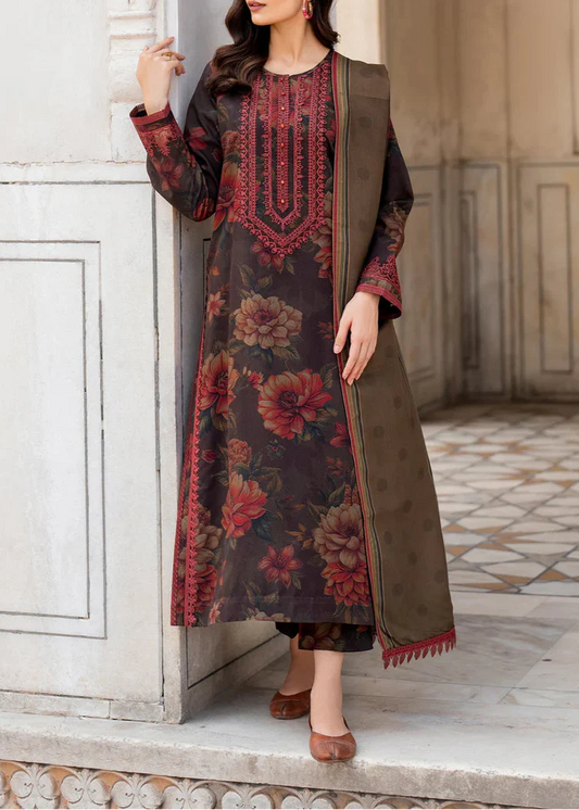Grace W578-Printed 3pc karandi Dress With Printed karandi Shawl.