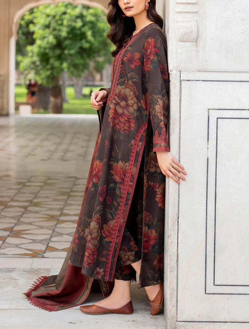 Grace W578-Printed 3pc karandi Dress With Printed karandi Shawl.
