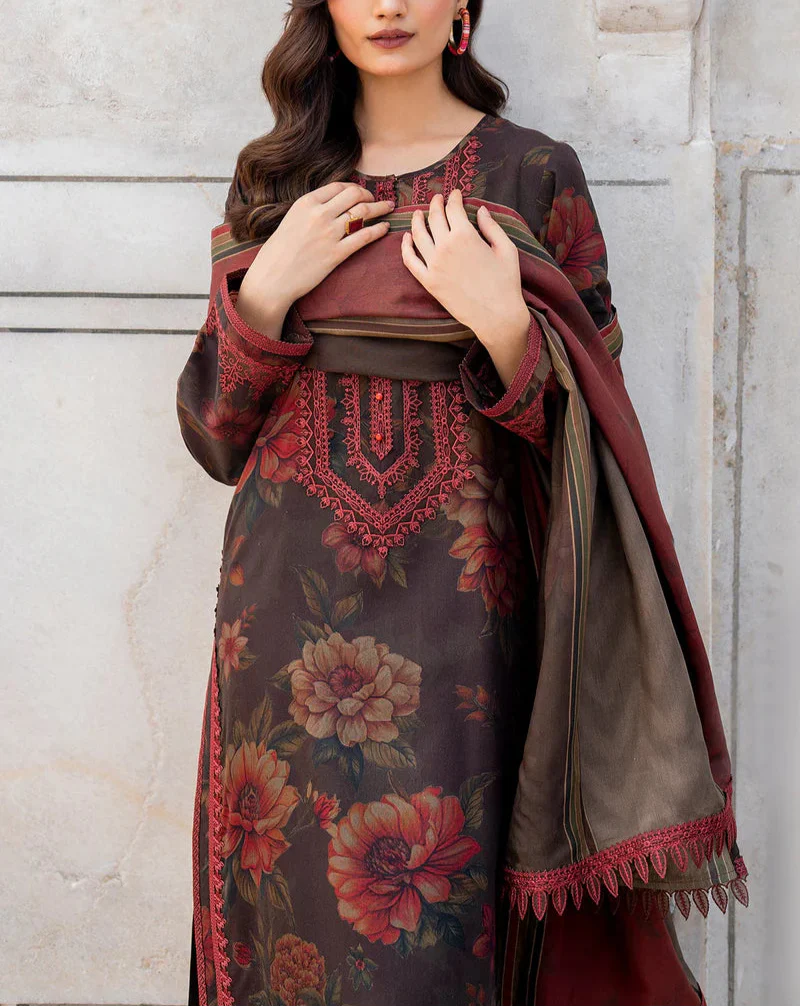Grace W578-Printed 3pc karandi Dress With Printed karandi Shawl.