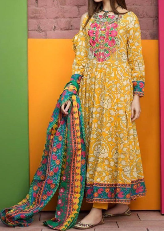 Grace W258- Digital Printed 3pc linen dress with Printed Linen dupatta.