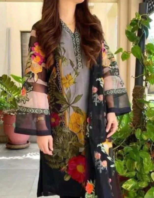 Grace W257- Digital Printed 3pc linen dress with Printed Linen dupatta.