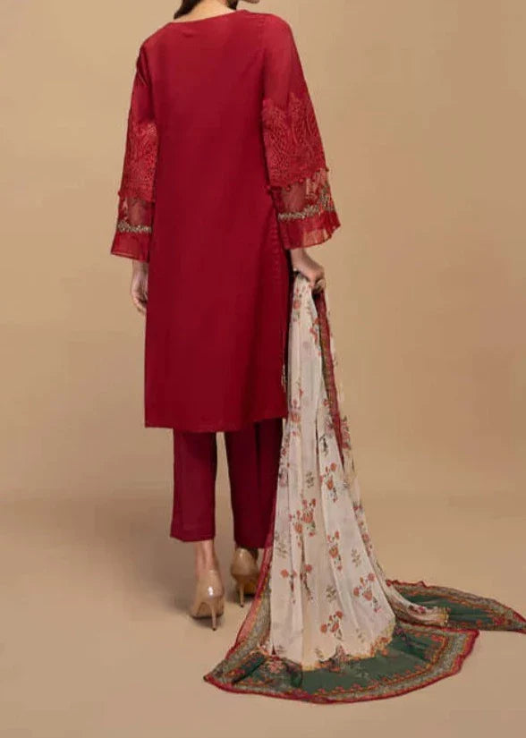 Grace W259- Embroidered 3pc linen dress with Printed monar dupatta.