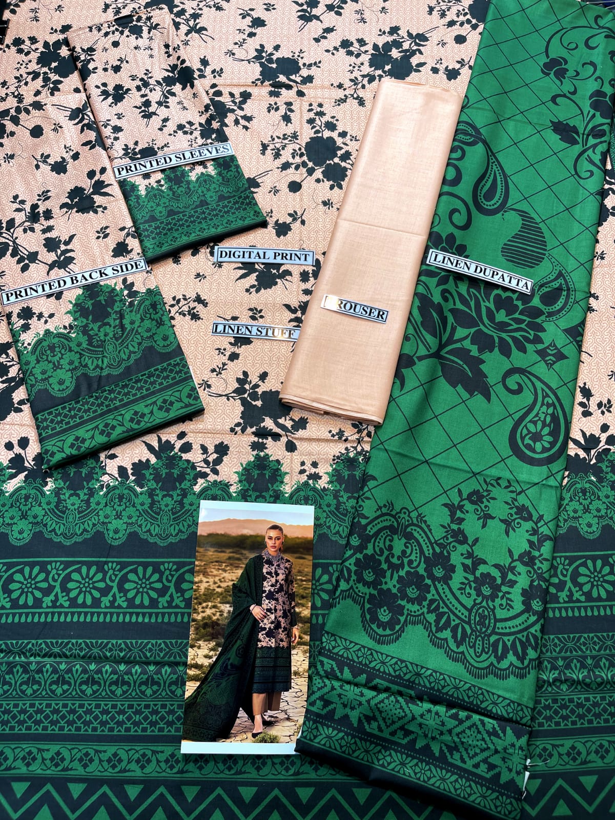 Grace W255- Digital Printed 3pc linen dress with Printed Linen dupatta.