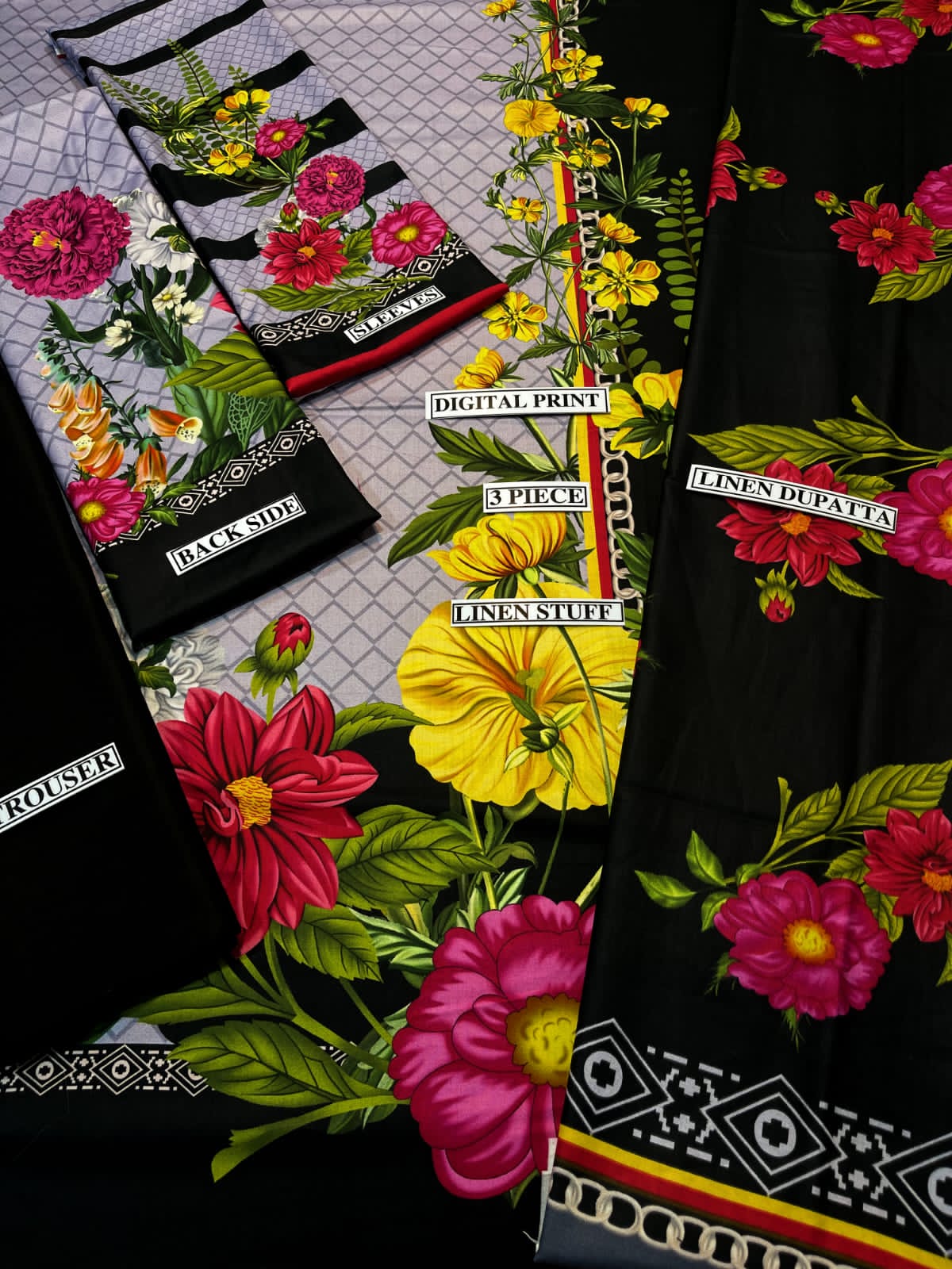 Grace W257- Digital Printed 3pc linen dress with Printed Linen dupatta.