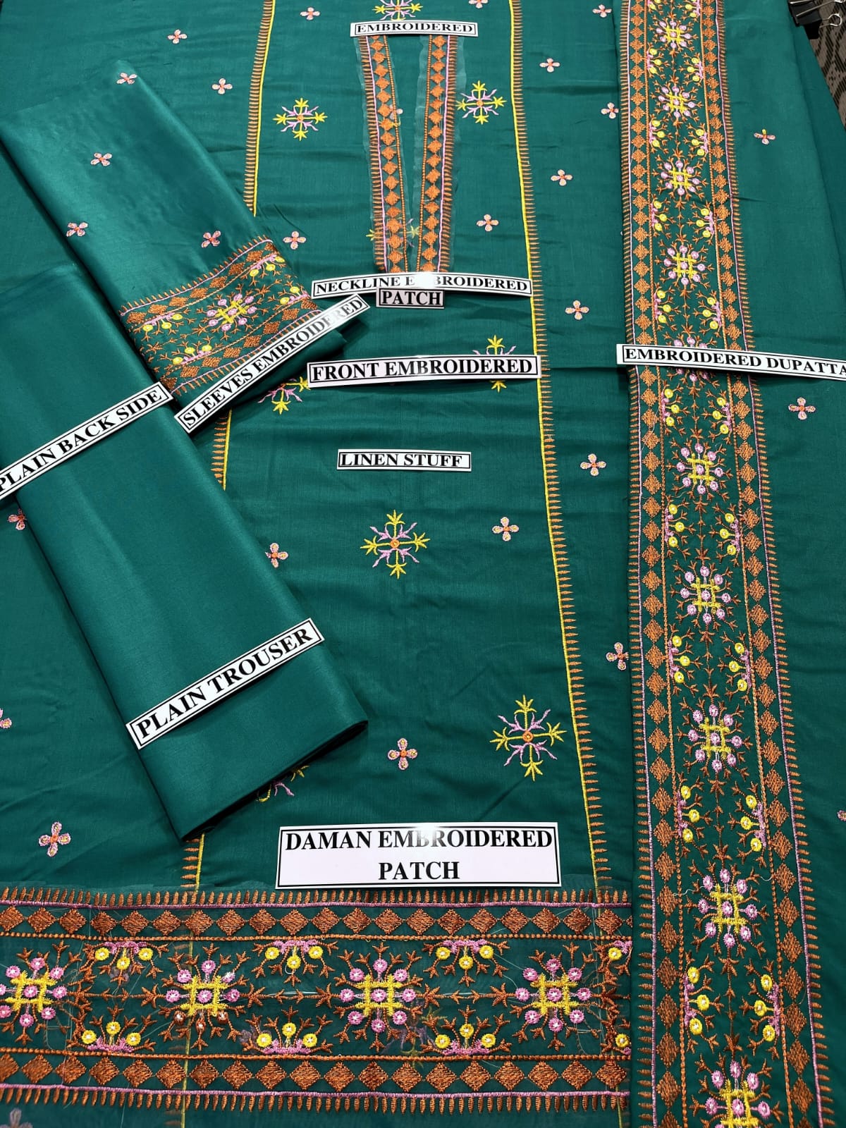 Grace W260- Embroidered 3pc linen dress with Embroidered linen shwal.