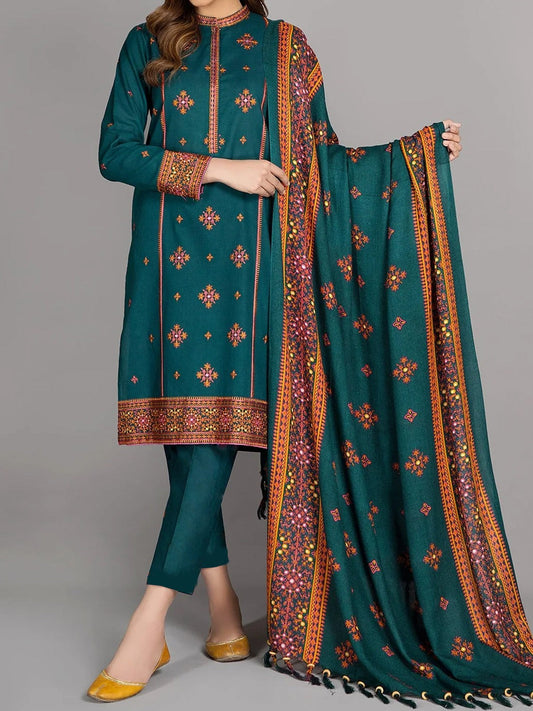 Grace W260- Embroidered 3pc linen dress with Embroidered linen shwal.