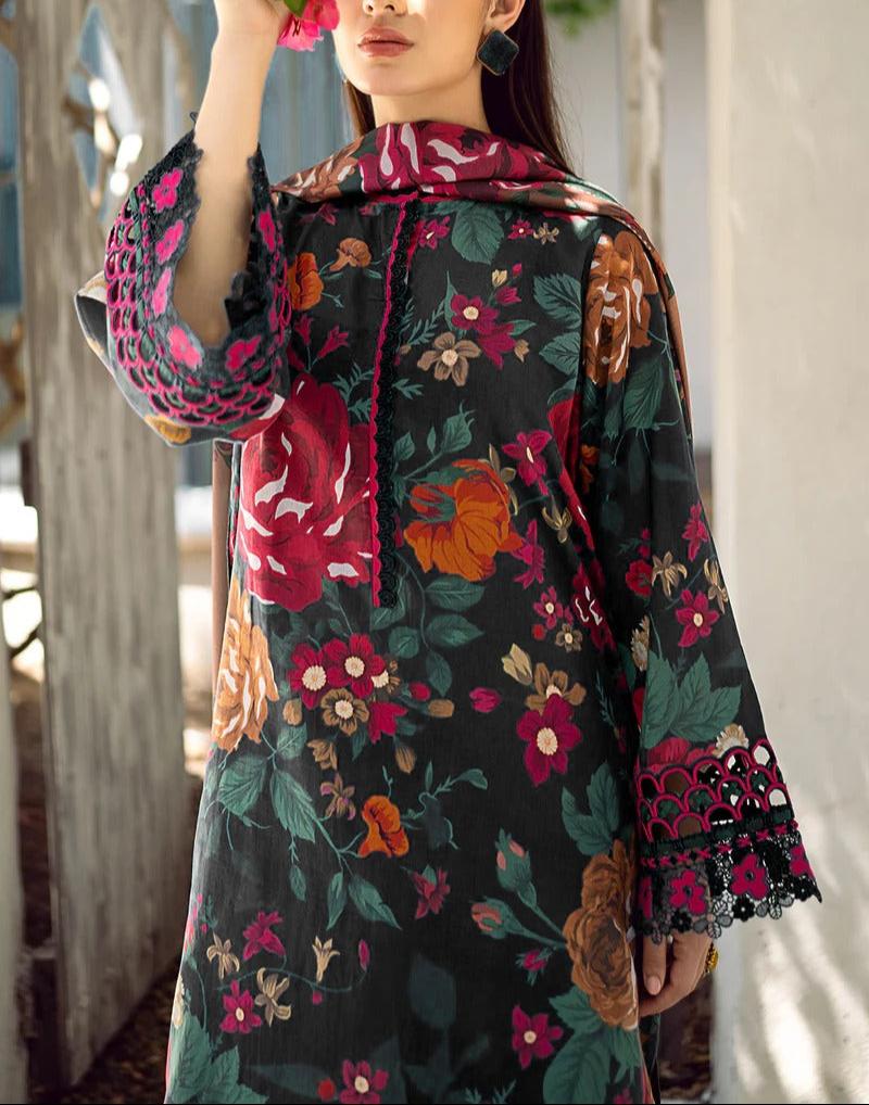 Grace W461-Printed 3pc karandi Dress With Printed karandi Shawl.