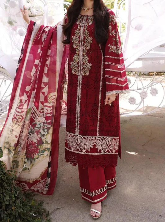 Grace S671 -Shifli Embroidered 3pc lawn dress with Digital Printed silk dupatta.