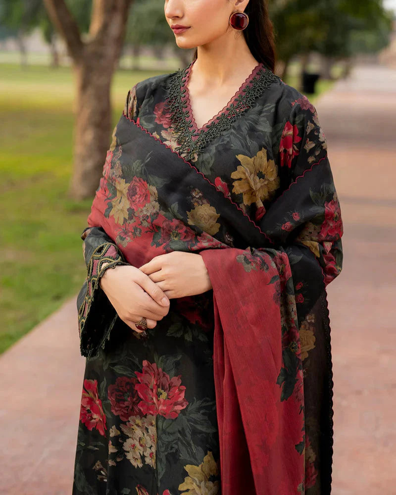 Grace W591-Printed 3pc karandi Dress With Printed karandi Shawl.