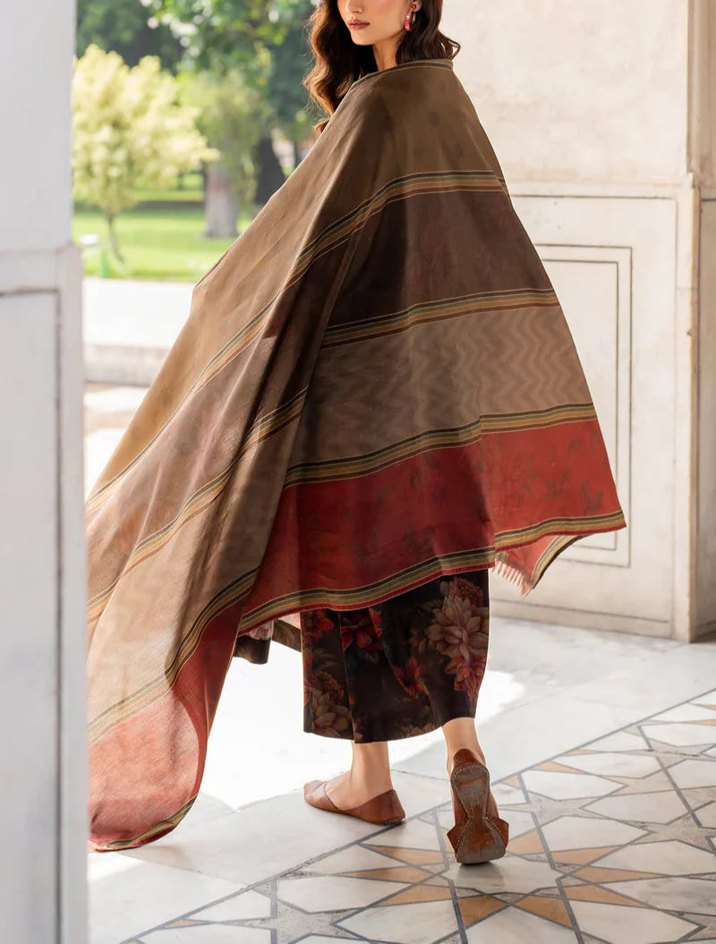 Grace W578-Printed 3pc karandi Dress With Printed karandi Shawl.
