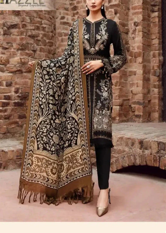 Grace W491-Embroidered 3pc marina dress with Printed wool shawl.