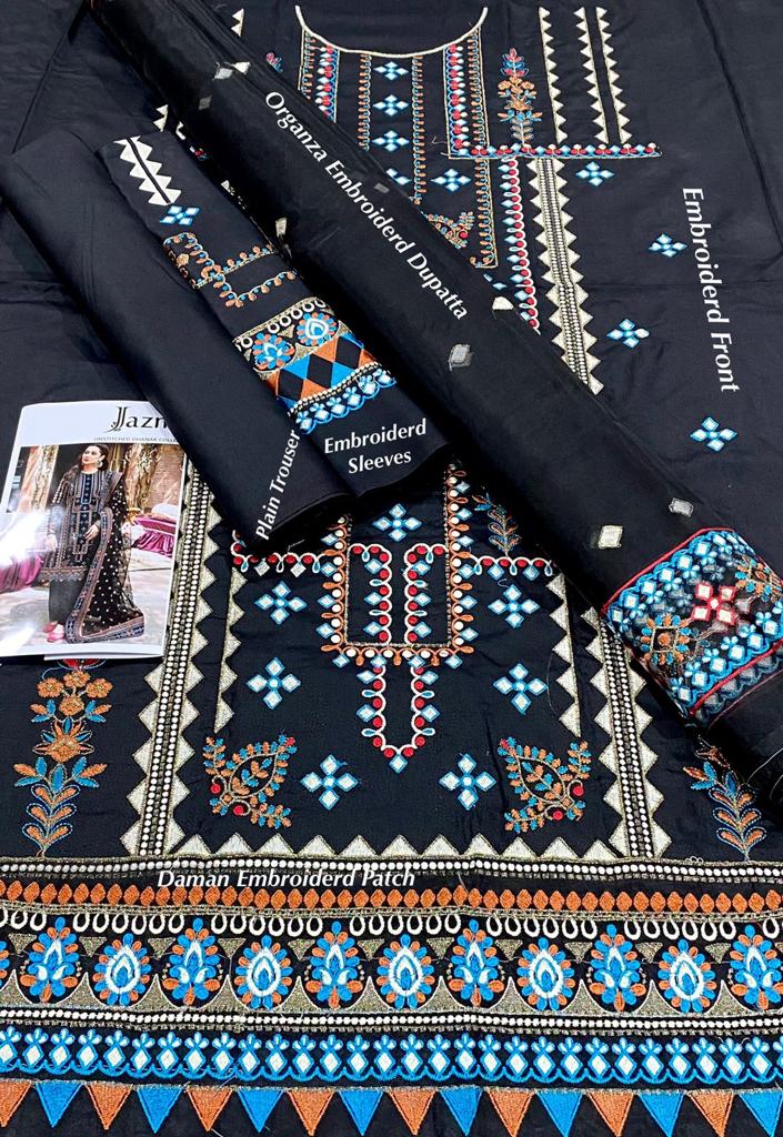 Grace W19- Embroidered 3pc marina dress with embroidered chiffon dupatta.