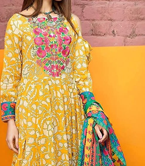 Grace W258- Digital Printed 3pc linen dress with Printed Linen dupatta.