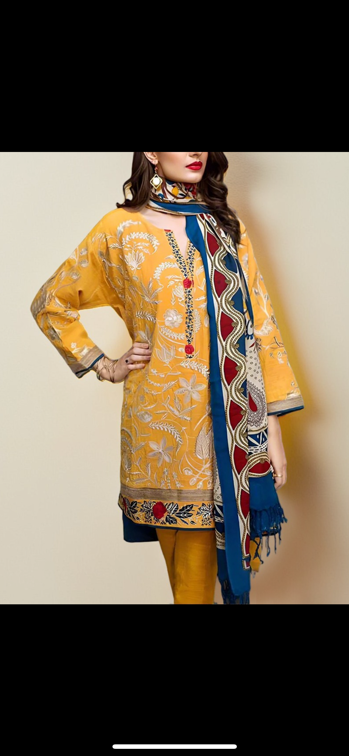 Grace W538-Embroidered 3pc khaddar dress With Printed shawl.
