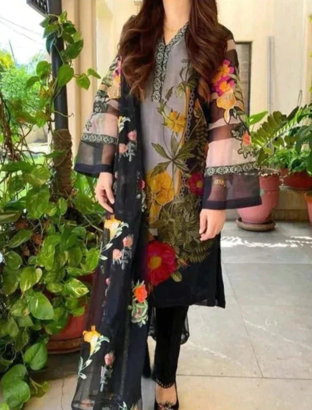 Grace W257- Digital Printed 3pc linen dress with Printed Linen dupatta.